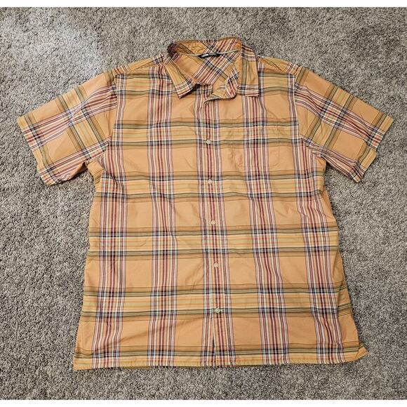 The North Face Mens Button Up Shirt Orange Plaid Short sleeve Large Collared - Picture 1 of 5